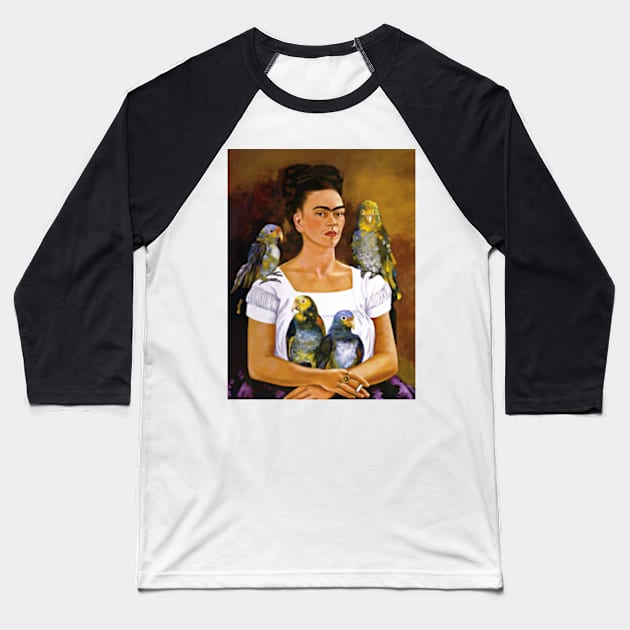 Frida Kahlo Self-Portrait Me and My Parrots 1941 Art Print Surrealism Magic Realism Naive Art Baseball T-Shirt by ZiggyPrint